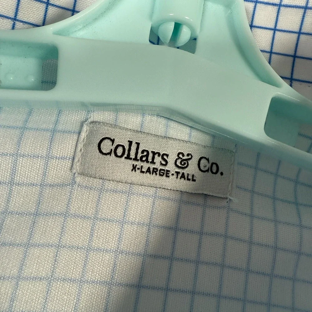Collars & Co Polo Shirt Mens 3XL Tall White Blue Dress Collar‎ Performance Golf